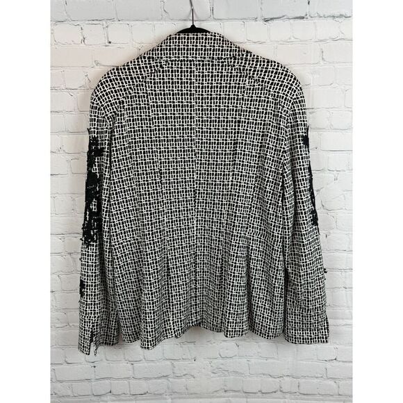 CHICO'S black white check embroidered rayon blend jacket blazer size 2 12/14 - Picture 8 of 8